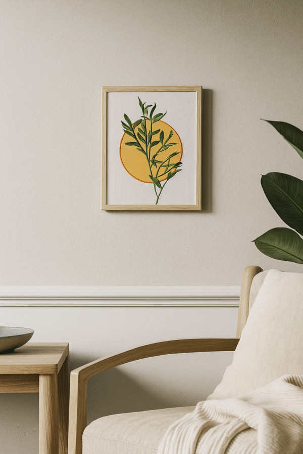 Olive Rest embroidered painting on a wall